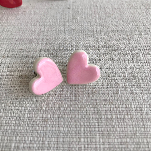 Ceramic Heart Earrings / Pink