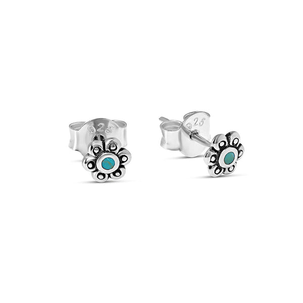 Dainty Blossom Turquoise Studs / Silver