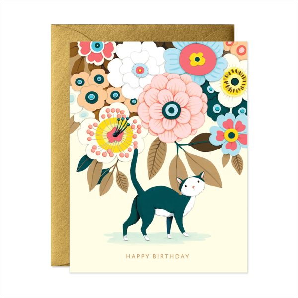 Birthday Card / Floral Kitty
