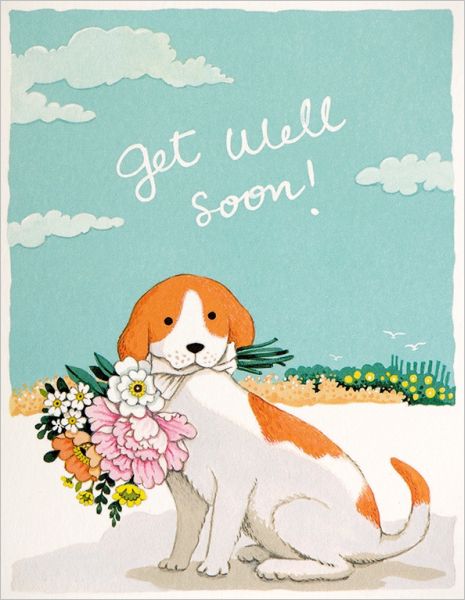 Get Well Soon Card / Dog & Flowers