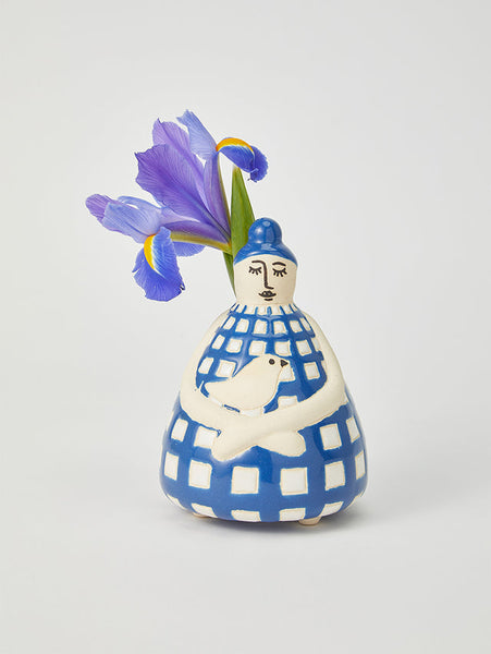 Nonna Blue Check Vase