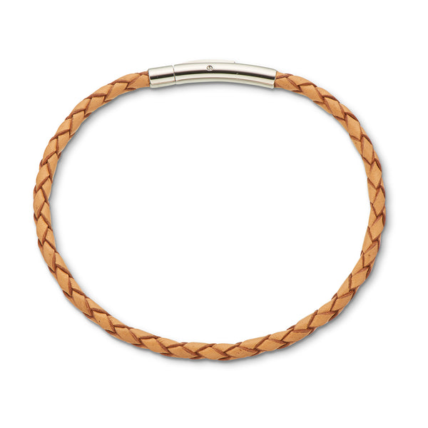 Fine Leather Plaited Bracelet 19cm / Natural
