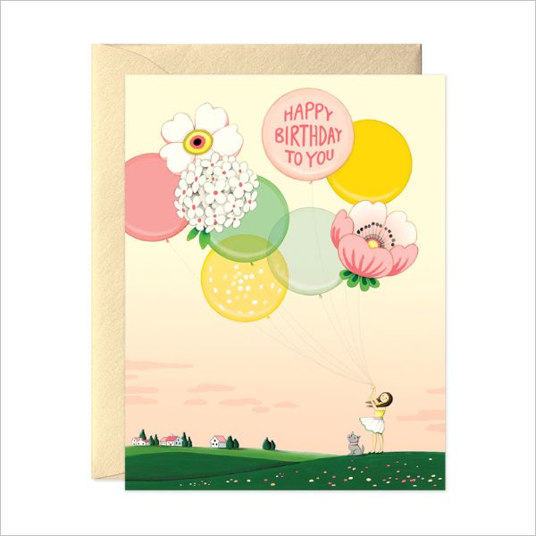 Birthday Card / Floral Balloons
