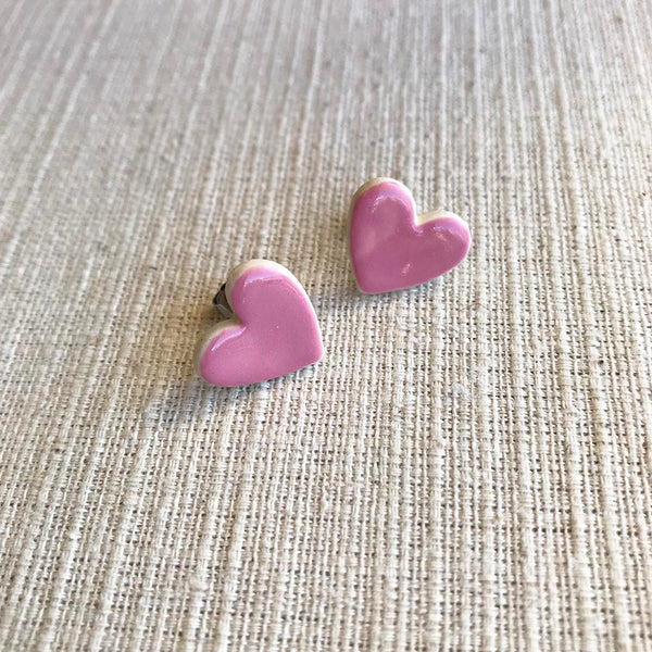 Ceramic Heart Earrings / Pink