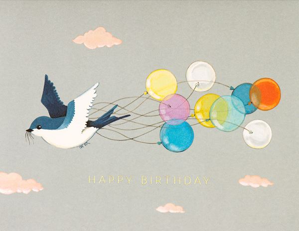 Birthday Card / Swallow & Balloons