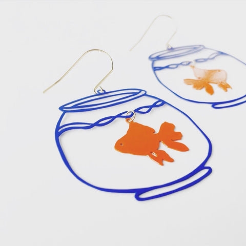 Fish Bowl Earrings / Blue + Orange