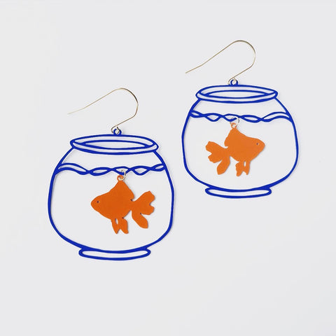 Fish Bowl Earrings / Blue + Orange