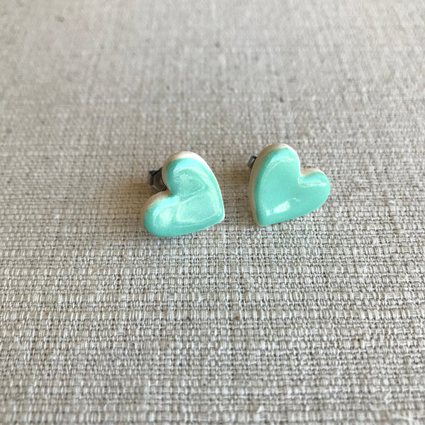 Ceramic Heart Earrings / Green