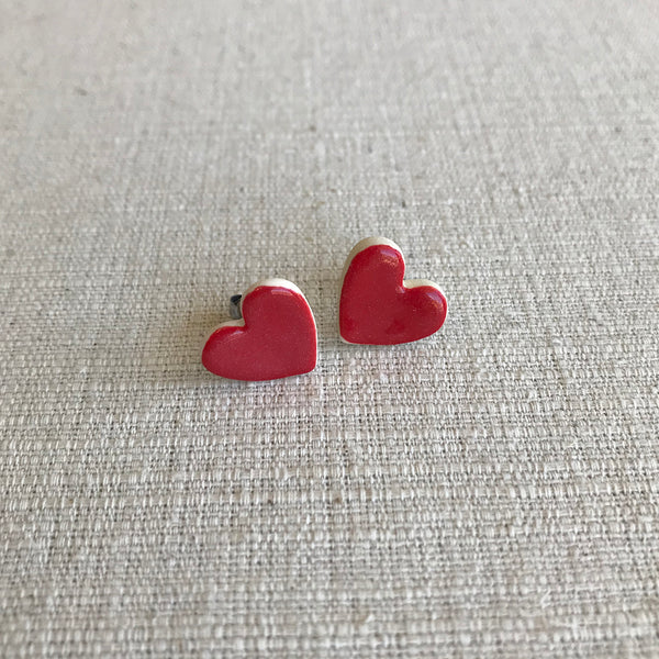 Ceramic Heart Earrings / Red