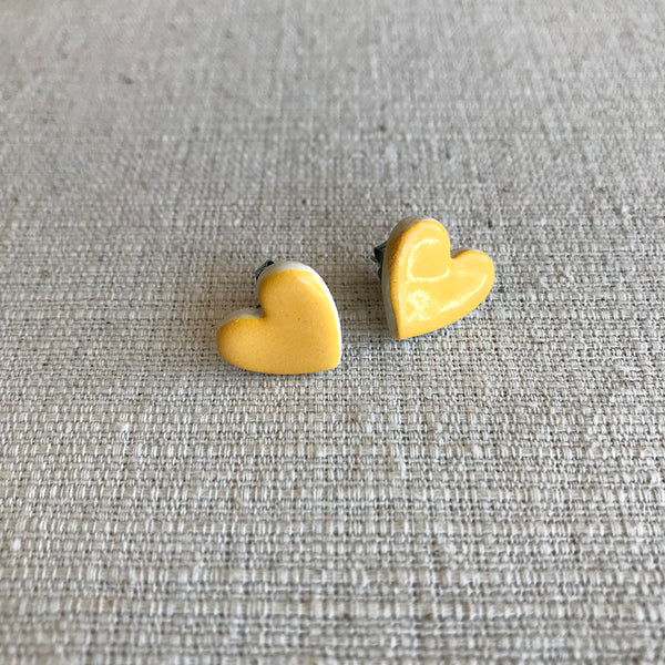 Ceramic Heart Earrings / Yellow