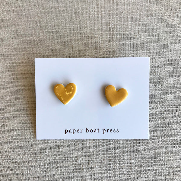 Ceramic Heart Earrings / Yellow