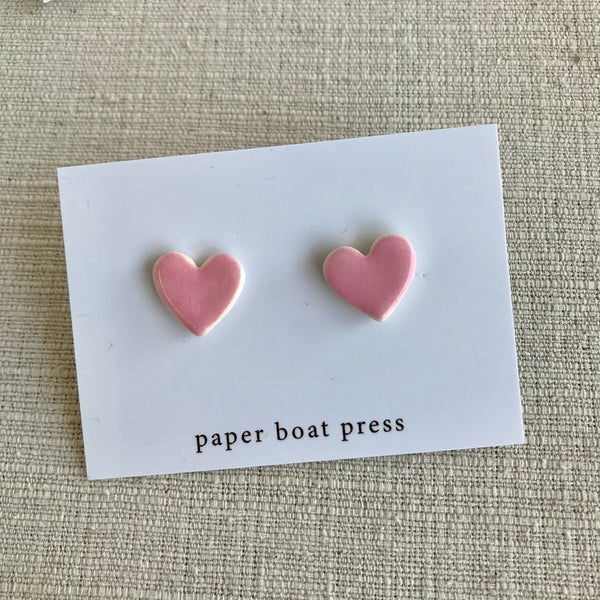 Ceramic Heart Earrings / Pink