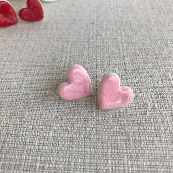 Ceramic Heart Earrings / Pink