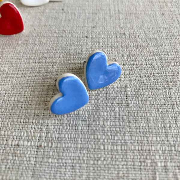 Ceramic Heart Earrings / Light Blue